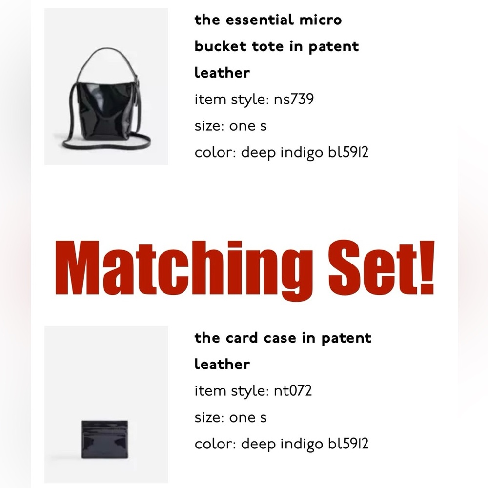 NWT Set! Madewell The Essential Micro Bucket Tote and Card Case Patent Leather